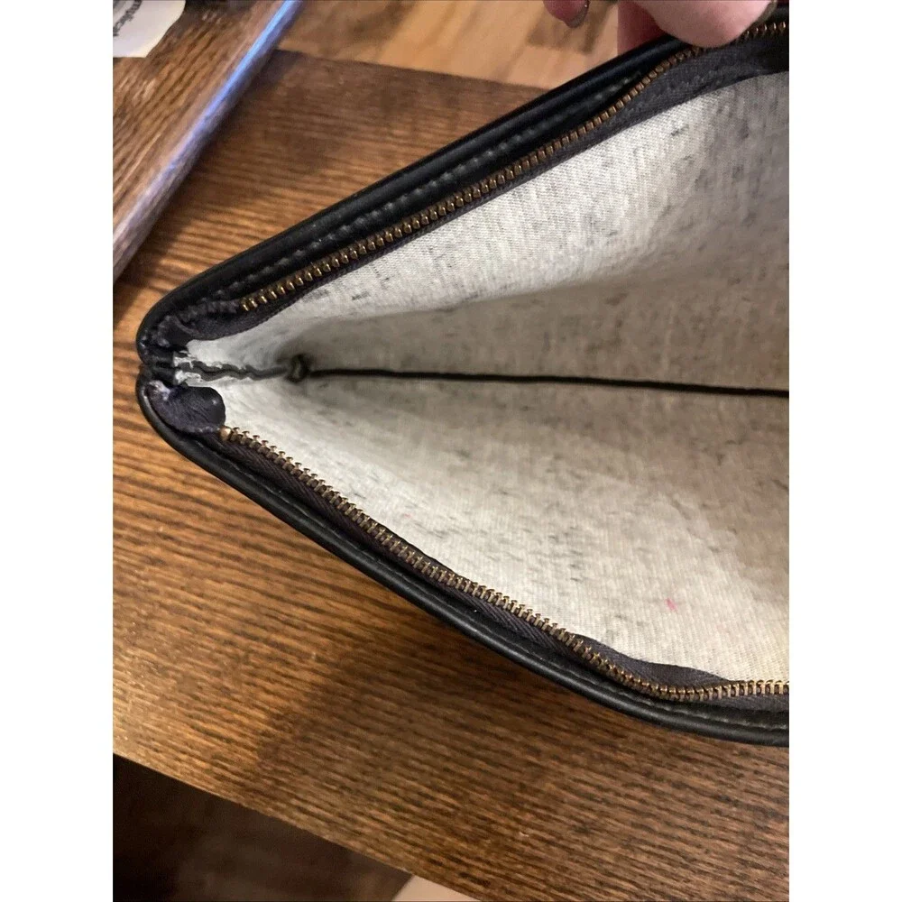 Vintage Money Coin Bank Deposit Receipt Zip Leather Style Bag 12.5” Long Black